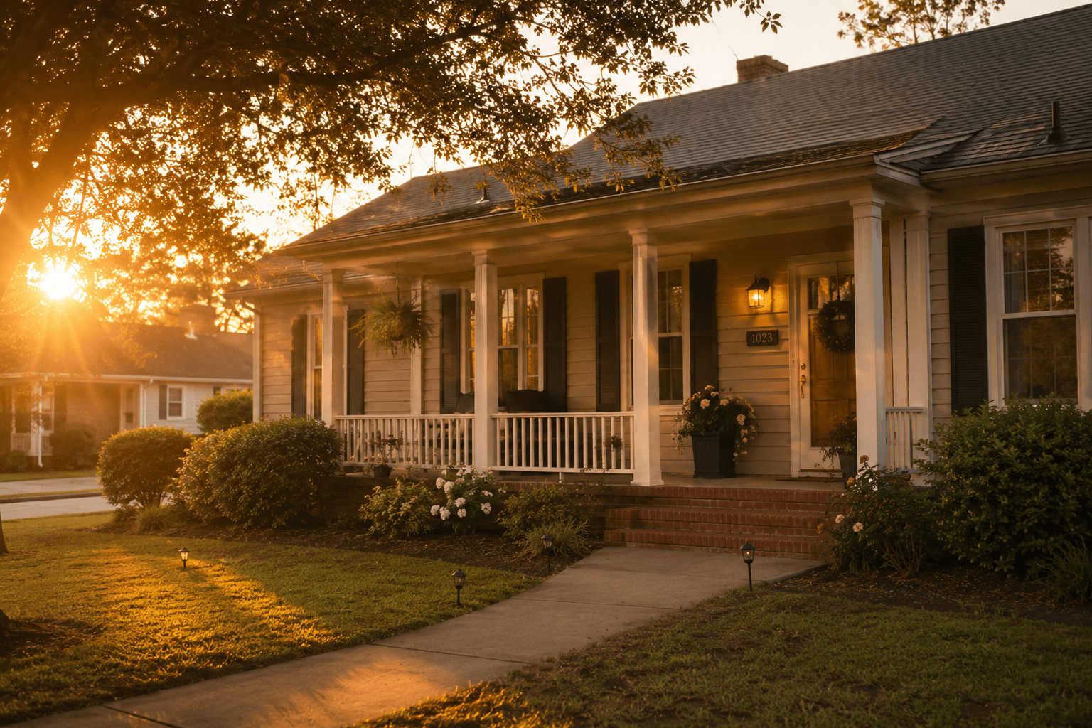 A Georgia porch in late-afternoon light — the house you inherited, the asset everyone has an opinion about, the place this all happens.